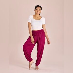 New Go Colors Red Harem Jersey Knit Pants Women's One Size